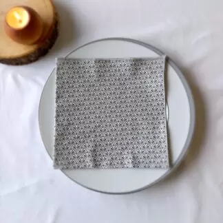 Serviettes de table en coton – Motif Éventail Gris (Lot de 4)